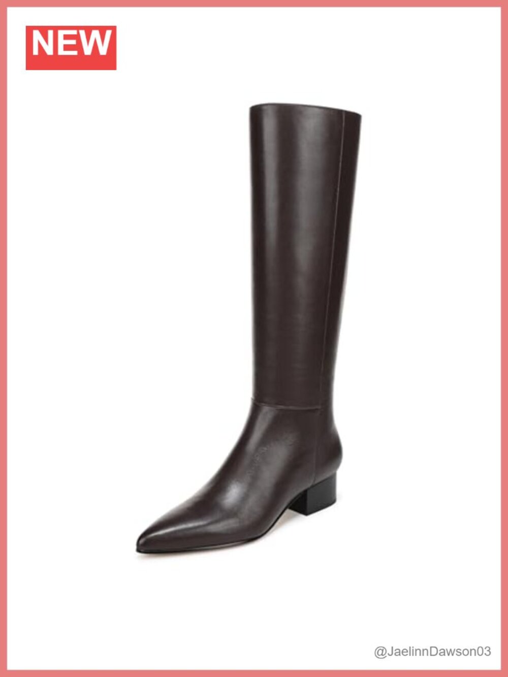 Leather Knee-High Boots Pointed Toe Stacked Heel Zip